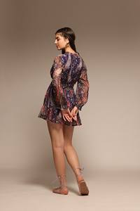 Factory Quality Blue Abstract Printed Flared Mini <b>Dress</b> for Party Wear Stylish Club Outfit Available at Manufacturer Price - Product Image 3