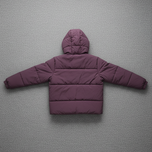 <b>Men's</b> Purple Hooded Puffer <b>Jacket</b> With Custom Logo Windproof Winter Coat Casual Thick Polyester Filling Zipper Front Embroidery - Product Image 6