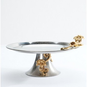 Support à gâteau vintage décoratif en métal écologique, finition argent martelé, élégant avec poignée en feuille florale dorée, pour desserts de fête d'anniversaire - Product Image 3