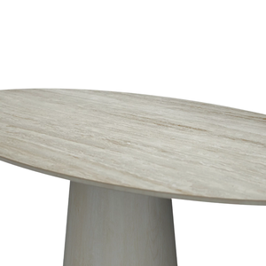 Mesa de comedor con base de pedestal de madera maciza de mango, forma ovalada, construcción robusta, acabado gris, con metal, para oficina, hogar, restaurante. - Product Image 4