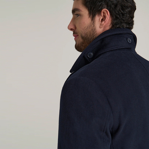 Service OEM - Manteau long en laine bleu marine, style trench, double boutonnage, léger, pour le bureau, formel, avec poche latérale - Product Image 5