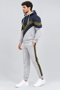 Ensemble de survêtement pour homme avec capuche et blocs de couleur, sweat-shirt et pantalon de jogging long avec poches latérales, tenue décontractée pour l'automne - Product Image 2