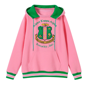 AKA Pink Prep Unisex Hoodie Pink <b>Green</b> Pullover Hooded Sweatshirt Premium Fleece Casual Greek Style Apparel - Product Image 4