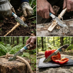 Couteau de chasse et de survie à lame fixe en acier forgé sur mesure avec manche en bois de cerf et turquoise – Vente en gros - Product Image 5