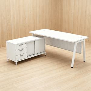 Escritorio Ejecutivo Moderno y Duradero, Muebles de Oficina de Melamina Blanca con Gabinete de Almacenamiento para Oficina en Casa y Uso Comercial - Product Image 4