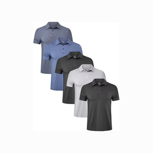 Polo homme à manches courtes en piqué, couleur unie, décontracté, boutonné, coupe classique, tissu tissé, bleu clair - Product Image 5