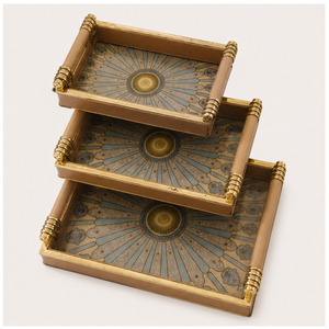 <b>Set</b> of 3 Luxury Decorative <b>Nesting</b> Trays with Premium Gold Handles and Geometric Print Serving Tray for <b>Coffee</b> <b>Table</b> - Product Image 5