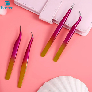 Eyelash Extensions Curved Pink Yellow Gradient Lash Pointed Stainless Steel Eyelash Tweezers For Isolation <b>Fanning</b> Volume Lashes - Product Image 4