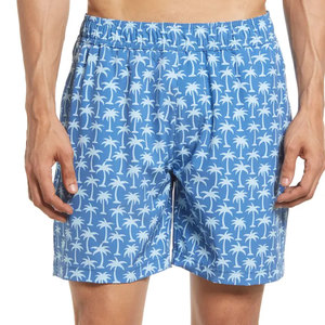 Short de bain pour hommes, imprimé palmiers bleus, taille élastique, séchage rapide, short décontracté, matière extensible, conçu pour la randonnée et le camping - Product Image 1