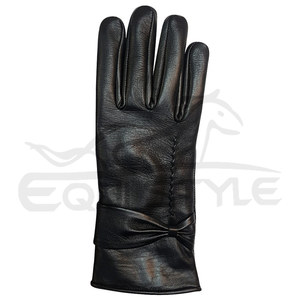 Gants en cuir noir pour femmes avec nœud à revers, élégants, doublure en satin, étiquette privée OEM, mode hiver, compatibles écran tactile - Product Image 3