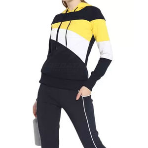 Sweat à capuche pour femme, collection automne-hiver, vente en gros, logo personnalisé, color block, coupe courte, en polaire, coupe oversize, col ras du cou - Product Image 3