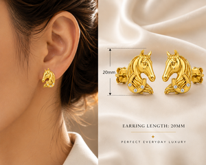 Gold Plated Horse Head Fine Stud 925 Sterling Silver Earrings Diamond CZ Animal Jewelry <b>Gift</b> for Women - Product Image 2