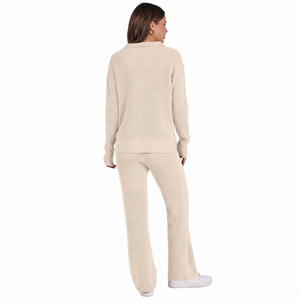 Women's 2 Piece Outfits <b>Long</b> <b>Sleeve</b> Knit Sweater <b>Top</b> Wide Leg Pants Lounge Sets Tracksuits Winter Wear - Product Image 3
