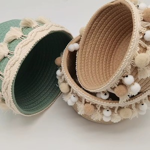 Brown Decorative Macrame <b>Basket</b> For Kitchen Room Storage Stylish Cotton Rope Organizer Home Essentials And Utility Use - Product Image 3