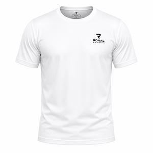 เสื้อยืดแขนสั้นสีขาวสำหรับผู้ชาย RONAL SPORTS ทรงปกติ คอกลม สวมใส่สบาย ระบายอากาศได้ดี ผลิตจากผ้าเจอร์ซีย์คอตตอน พิมพ์ลายโลโก้ด้านหลัง ราคาสุดคุ้ม - Product Image 1