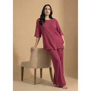 Conjunto de Pijama de Verano para Mujer, Color Lavanda, Dos Piezas, Top y Pantalón, Corte Holgado, Ropa de Dormir Cómoda, Secado Rápido, Transpirable, 100% - Product Image 2