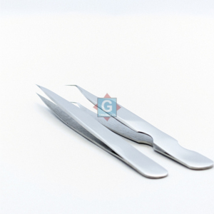 Pinzas para Extensión de Pestañas Hechas a Mano de Alta Calidad, Antiestáticas, con Punta Curva de Acero Inoxidable y Punta Recta, en Color Gris - Product Image 2