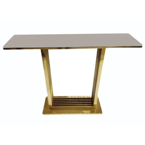 Table console rectangulaire moderne de luxe en acier inoxydable, finition or poli, table d'entrée avec plateau en verre pour la décoration intérieure - Product Image 1