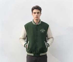 Dernière Collection 2026 : Blouson Teddy Homme avec Manches Crème, Col Rabattu, Fermeture Boutonnée, Style Preppy, Idéal Automne - Product Image 1