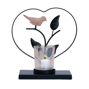 Heart Shape Metal <b>Candle</b> <b>Holder</b> With Bird And Leaves Decor 16 Cm For Valentine'S Day Home Decoration - Product Image 2
