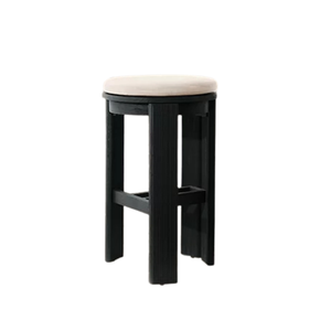 Contemporary Outdoor Bar <b>Stool</b> Solid Teak Premium Round Cushion Seat Fluted Wood Frame Durable Patio Seating for Hotel Bar - Product Image 3