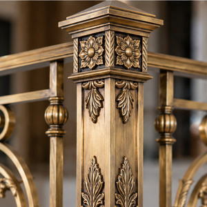 Scrollwork Bronze Railing <b>Handrail</b> Balustrade with Circular Coil Panels and Carved Floral Newel Posts for Luxury Villas and Hote - Product Image 2