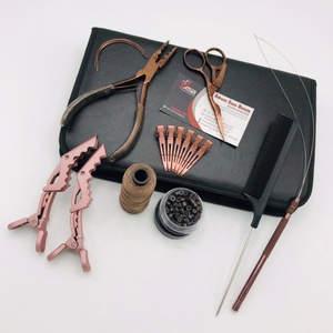 Kit d'outils d'extension de cheveux noués à la main avec aiguille à coudre or Rose pince d'extension de cheveux en acier inoxydable avec pinces à cheveux, ciseaux - Product Image 4