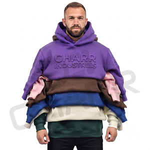 Sudadera con Capucha Extra Grande de Algodón de 380 g/m² con Logotipo Personalizado en Relieve 3D, Sudaderas con Capucha y Sudaderas de Alta Calidad para Hombre - Product Image 3