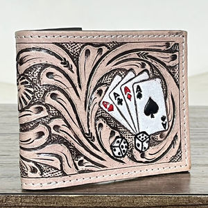 Vintage Men's Hand <b>Tooled</b> Genuine <b>Leather</b> Card Design Wallet Casual Fashion Style RFID Organizer Card Holder Open Short Wallets - Product Image 4