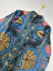 Floral Suzani Embroidery Breathable Quilted <b>Jacket</b> Vintage Style Cotton Winter Coat <b>Hippie</b> Bohemian Outerwear O-Neck Pocket - Product Image 3