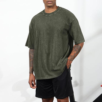 T-shirt en coton vert uni surdimensionné pour homme, manches courtes, col rond, coupe décontractée, jersey tricoté, design uni