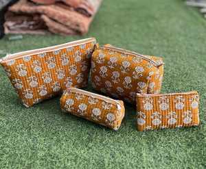Bolsa de Cosméticos de Algodón con Rayas Naranjas, Linda Bolsa con Cierre de Corazón, Pequeño Estuche para Maquillaje - Product Image 3