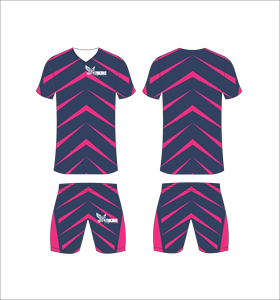 Ensemble d'uniformes de football personnalisés sublimés, motif chevron bleu marine et rose, respirant, séchage rapide, maillot de football d'équipe, shorts pour hommes et garçons - Product Image 1