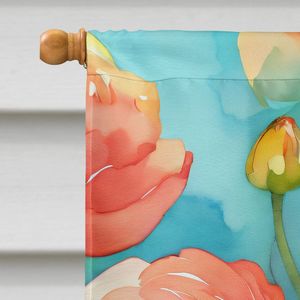Grand drapeau de maison en polyester multicolore Ranunculus Aquarelle Design pour porche Manchon Poteau Décoratif Cour Bannière Tenture Murale - Product Image 3