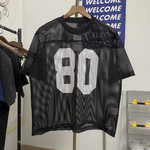 Maillots de football OEM amples et oversize en jersey de coton épais 100% avec fermeture éclair et manches courtes, motif lettres - Product Image 1