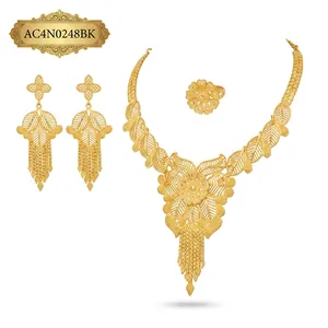 Ensemble de colliers pour femmes en laiton plaqué or avec pendentif fleur et chaîne maille forçat - Bijoux cadeau pour mariage et fête, style classique - Product Image 2