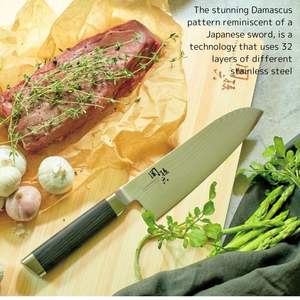 KAI japonés 165mm 145mm Damasco acero Santoku cuchillo de chef multiusos con mango de madera cuchillo de cocina de acero inoxidable - Product Image 2