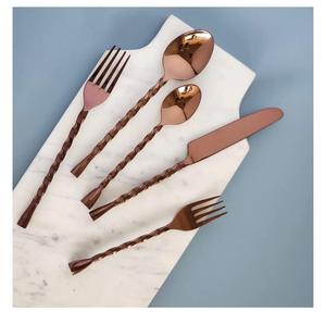 Elegant PVD Gold Plated <b>Flatware</b> Set Premium Gold Cutlery Twisted Handle Dessert Spoon Dinner Fork Knife Tableware Place Setting - Product Image 6