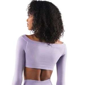 Light Purple <b>Womens</b> Seamless Long Sleeve Crop <b>Top</b> <b>Compression</b> Gym Shirt Fitness Yoga Workout Activewear Stretch Athletic - Product Image 2