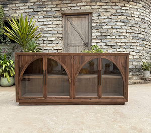 Mueble de Madera de Nogal de Lujo Vintage con Puerta de Vidrio, Almacenamiento Duradero para Sala de Estar - Product Image 2