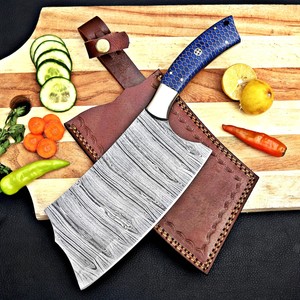 Cuchillo de carnicero de acero de Damasco de alta resistencia, forjado a mano, estilo moderno, mango de resina con diseño de panal, ambidiestro, 7 pulgadas, 3.5 mm - Product Image 1