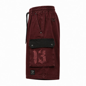 Oxblood Y2K Baggy Cargo Shorts Men / Hombre Oversized Utility Drawstring Waist Rhinestone Pocket Streetwear Low MOQ Wholesale - Product Image 5
