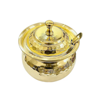 Tarro de Almacenamiento de Ghee de Latón con Patrón Martillado Tradicional, Ecológico, con Tapa y Cuchara, para la Conservación Diaria de la Frescura en la Cocina, Multi-Estilo