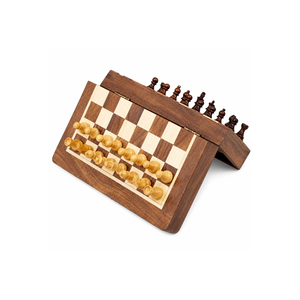 Jeu d'échecs magnétique pliable en bois |   Échiquier de voyage portable avec boîte de rangement, jeu de société de stratégie classique pour adultes et enfants, cadeau - Product Image 1