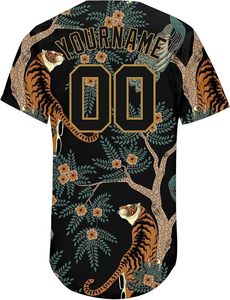 Camiseta de Béisbol Sublimada Personalizada para Hombre, Estampado Floral de Tigre, Poliéster Transpirable, Manga Corta, Nombre del Equipo 00, Ropa para Todas las Temporadas - Product Image 4