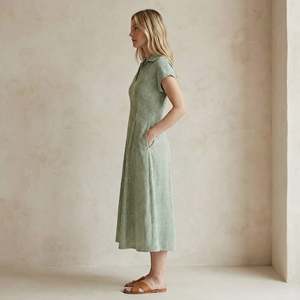 <b>Mint</b> Green Checks Cotton Short Sleeves A-Line Midi <b>Dress</b> For Women Featuring Lightweight Fabric Modern Style Comfortable Fit - Product Image 2