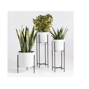 Conjunto De Três OEM Personalizado Plantador Com Suporte Moldes Branco Padrão Plantadores E Potes Tamanho Decorativo Para Casa E Decoração De Casamento