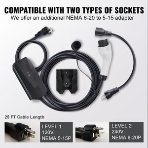 Caricatore Portatile per Veicoli Elettrici 16 Amp 120V 240V con Cavo da 8,5 Metri, Livello 1+2, Spina NEMA 6-20P, Interfaccia Tipo 2, Uscita DC Standard - Product Image 3