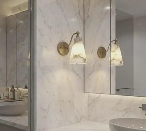Elegante Aplique de Pared de Mármol Alabastro – Lámpara de Pared de Latón Estilo Moderno de Mediados de Siglo, Lámpara de Pared con Pantalla Cónica, Lámpara de Noche de Lujo - Product Image 3