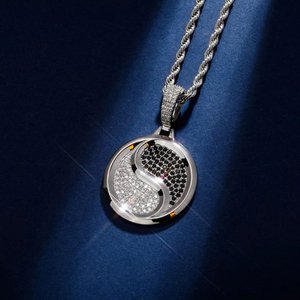 Collier pendentif Tai Chi Yin Yang avec micro-incrustation de zircon, chaîne en corde, collier unisexe en diamant - Product Image 3